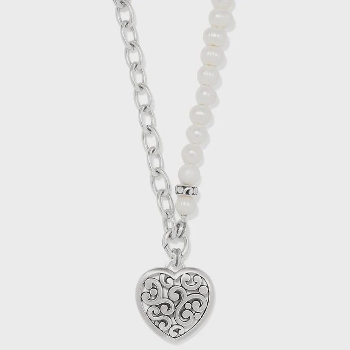 Contempo Heart Pearl Charm Necklace