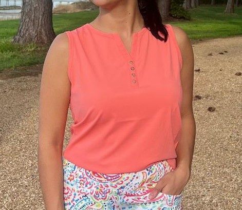 Sleeveless Henley Top-Coral