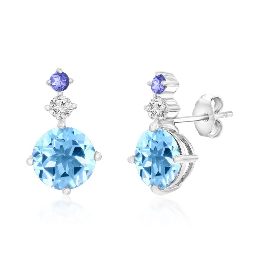 Sterling Silver, Sky Blue Topaz &amp; Small White Topaz &amp; Iolite Earrings
