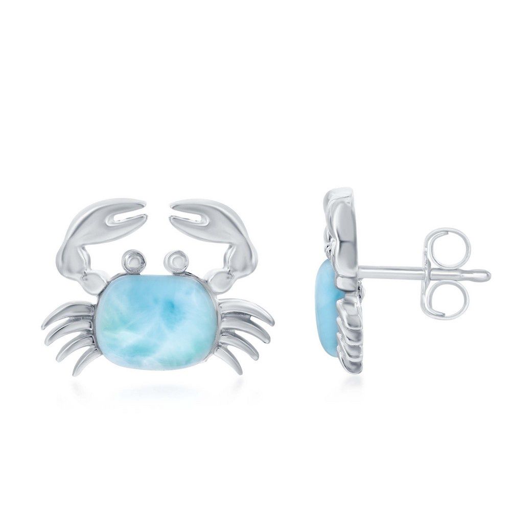 Sterling Silver Larimar Crab Stud Earrings
