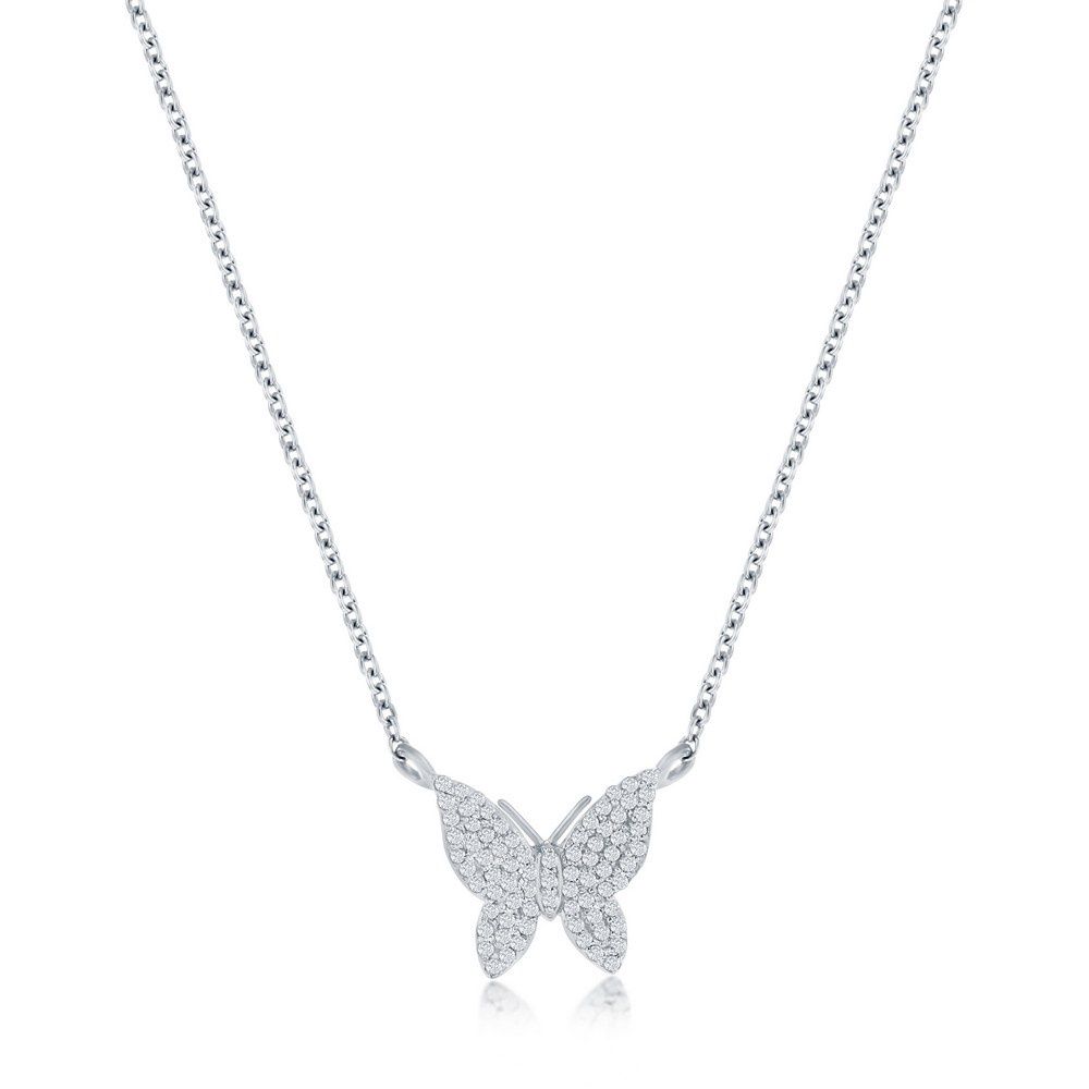 Sterling Silver Butterfly Diamond Necklace