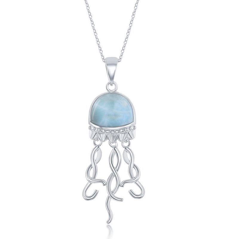 Sterling Silver &amp; Larimar Jellyfish Pendant Necklace