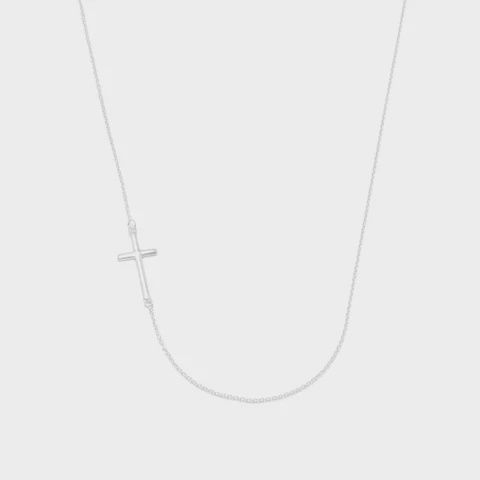 Sterling Silver Necklace with Off Center Cross