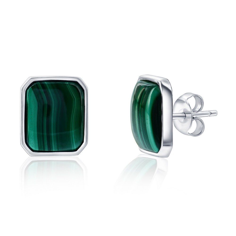 Sterling Silver Rectangle Malachite Earrings