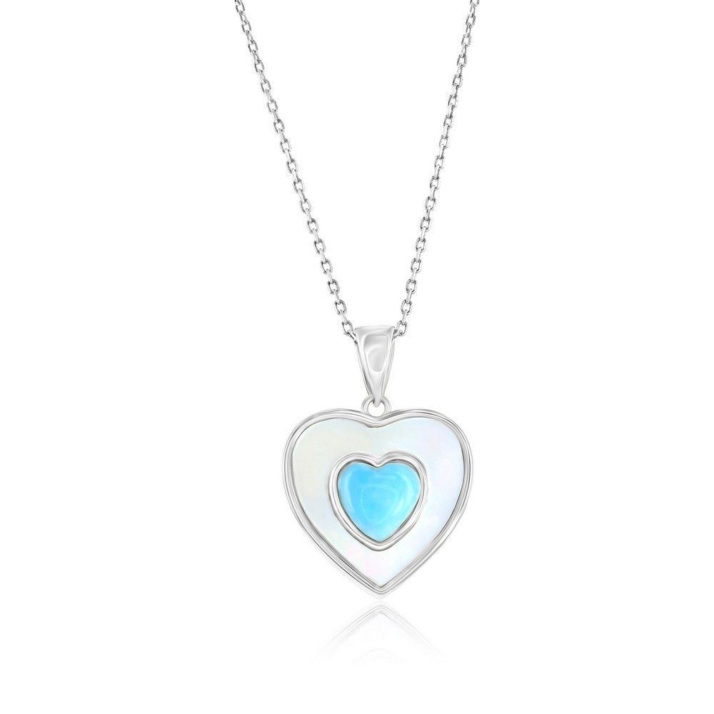 Sterling Silver, Larimar &amp; MOP Heart Pendant Necklace