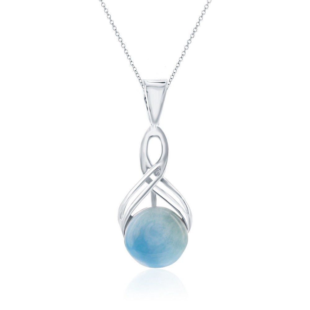 Sterling Silver Infinity Round Larimar Pendant Necklace