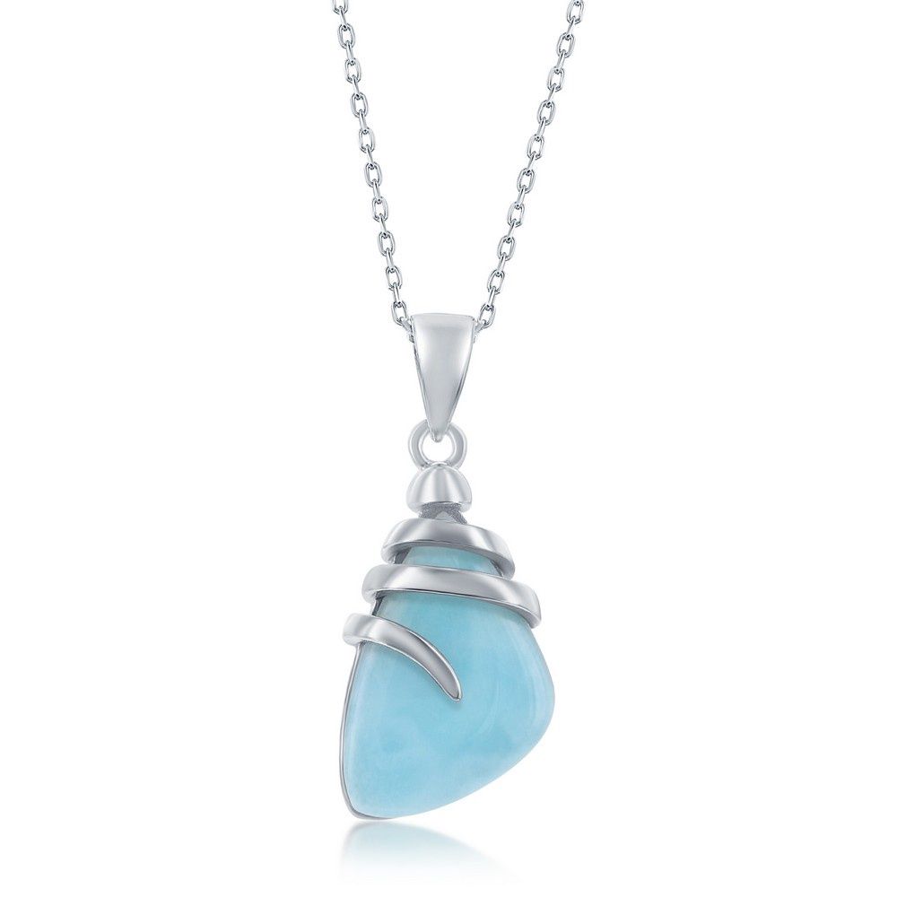 Sterling Silver, Irregular-Shaped &#39;Premium Larimar&#39; Pendant Necklace