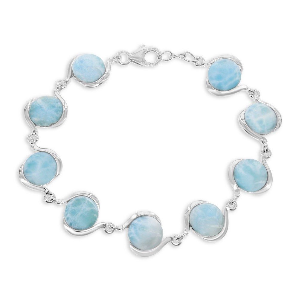 Sterling Silver Round Larimar Linked Bracelet