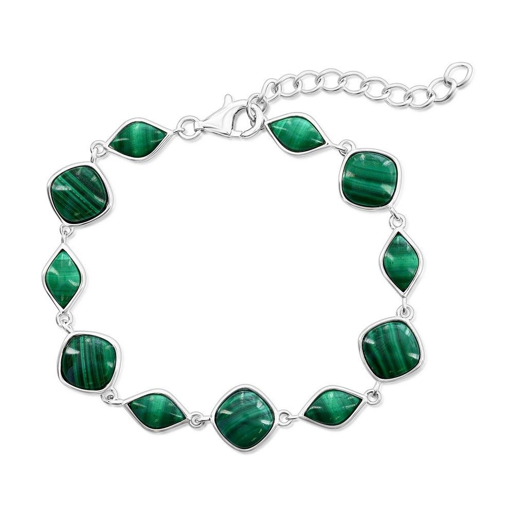 Sterling Silver, Multi-Shaped Link Bracelet, Material: Malachite