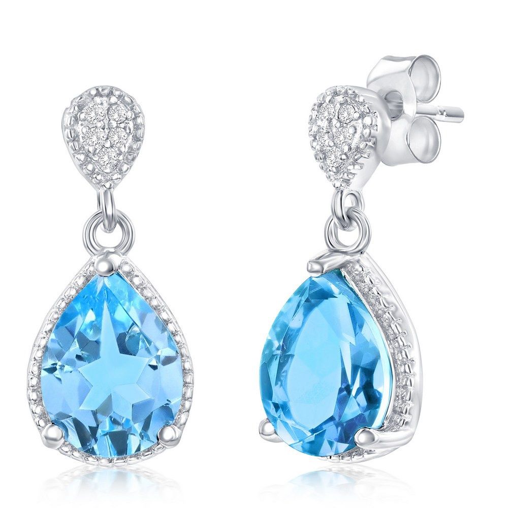 Sterling Silver &amp; Gemstone Post Drop Earrings, Gemstone: BLU &amp; WHT TOPAZ