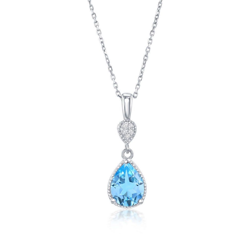 Sterling Silver &amp; Gemstone Pendant Necklace, Gemstone: BLU &amp; WHT TOPAZ