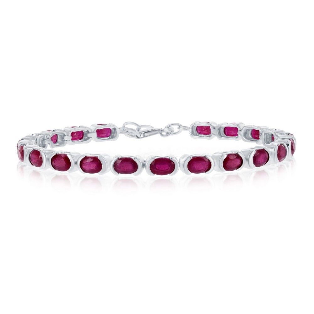 Sterling Silver, Oval Gems Tennis Bracelet - Ruby