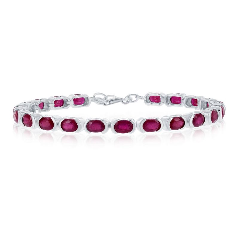 Sterling Silver, Oval Gems Tennis Bracelet - Ruby