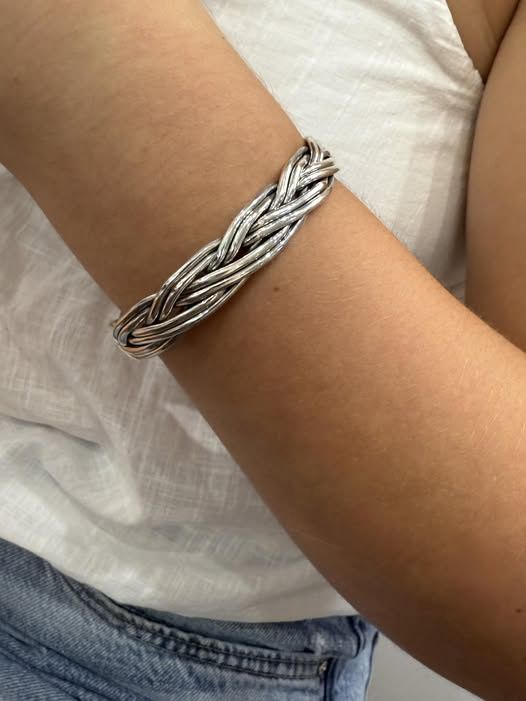 Sterling Silver Two Strand Braided Cuff Bracelet