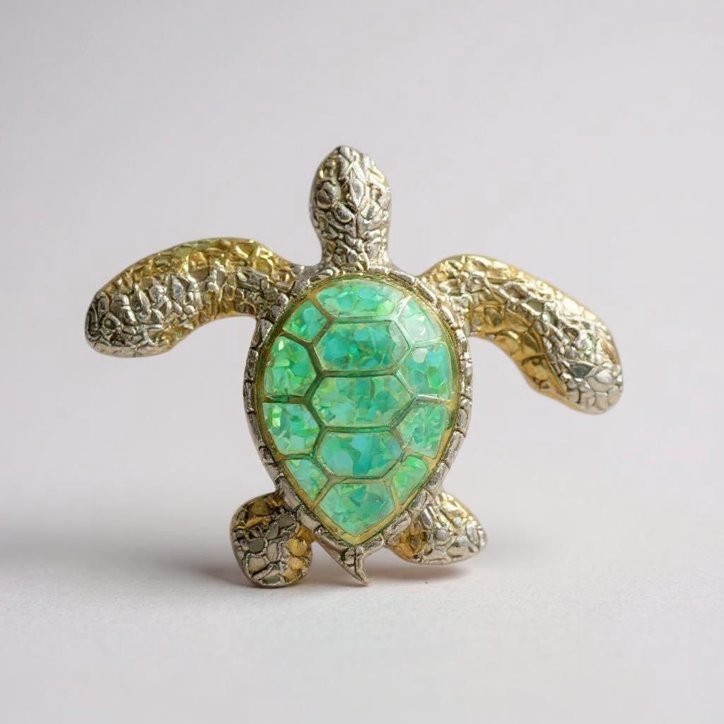Sterling Silver and 18K Gold Green Turtle Pendant with Green Opal