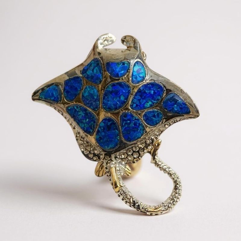 Sterling Silver with 18K Gold Stingray with Dark Blue Opal Inlay