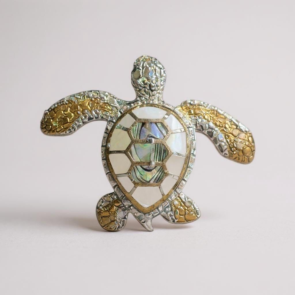 Sterling Silver and 18K Gold with MOP Turtle Pendant