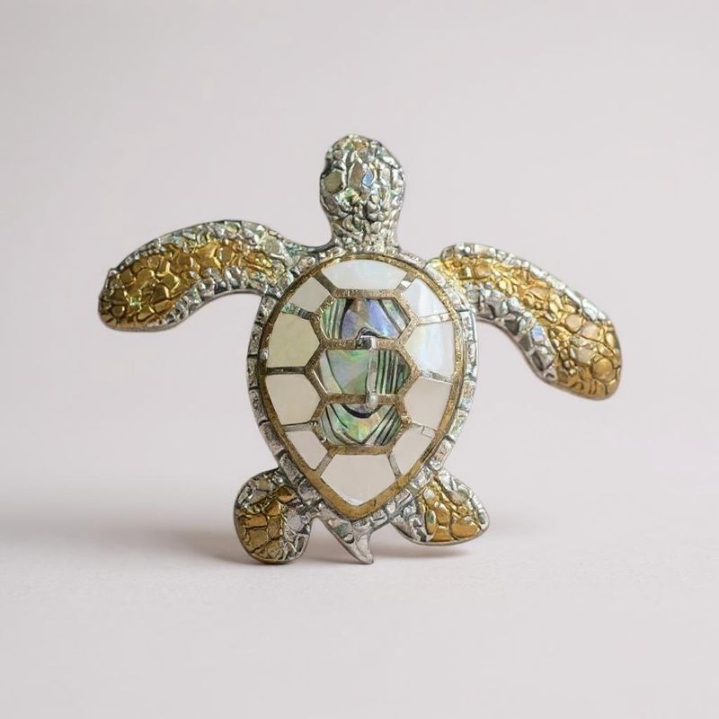 Sterling Silver and 18K Gold with MOP Turtle Pendant