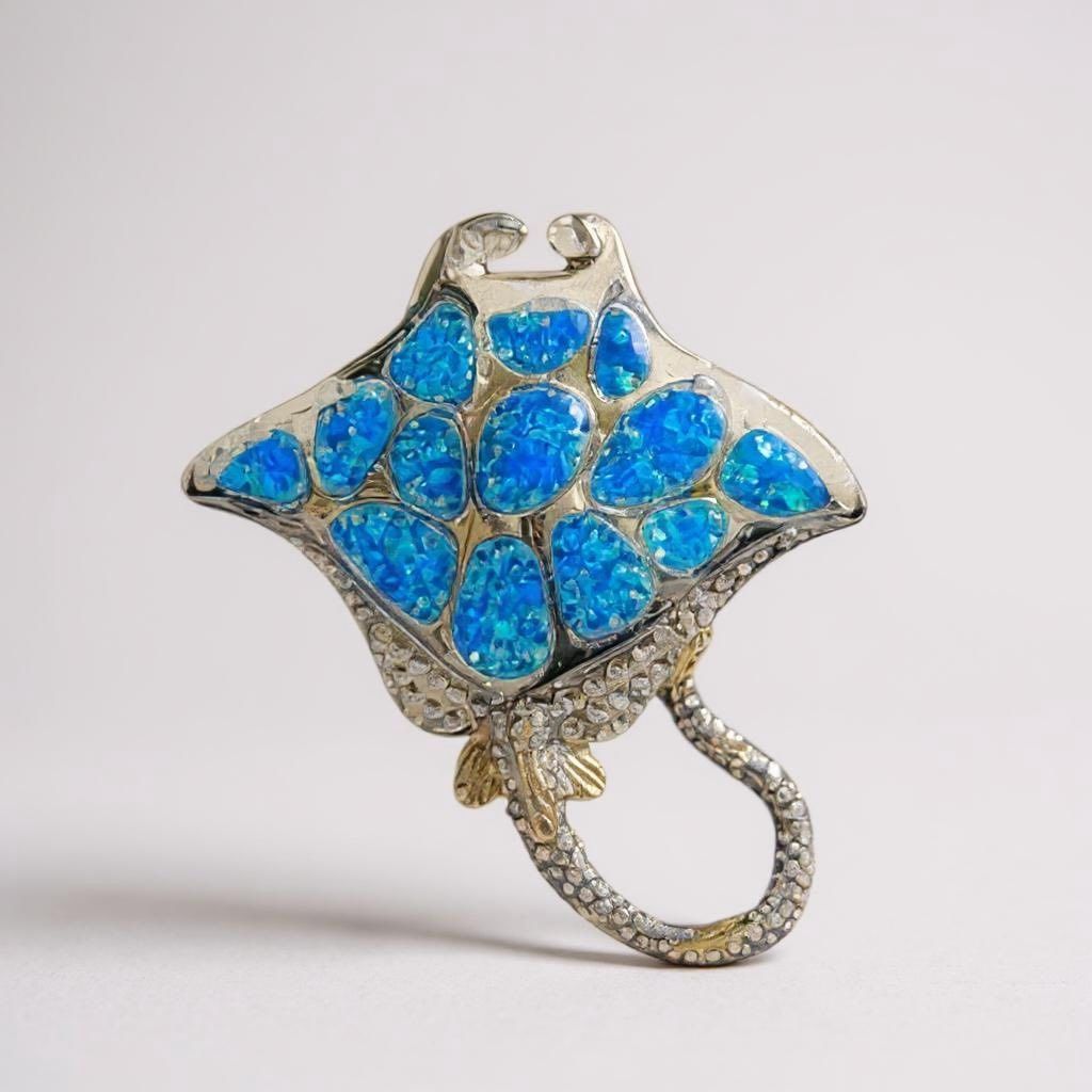 Sterling Silver with 18K Gold Stingray with Blue Opal Inlay