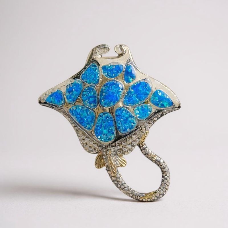 Sterling Silver with 18K Gold Stingray with Blue Opal Inlay