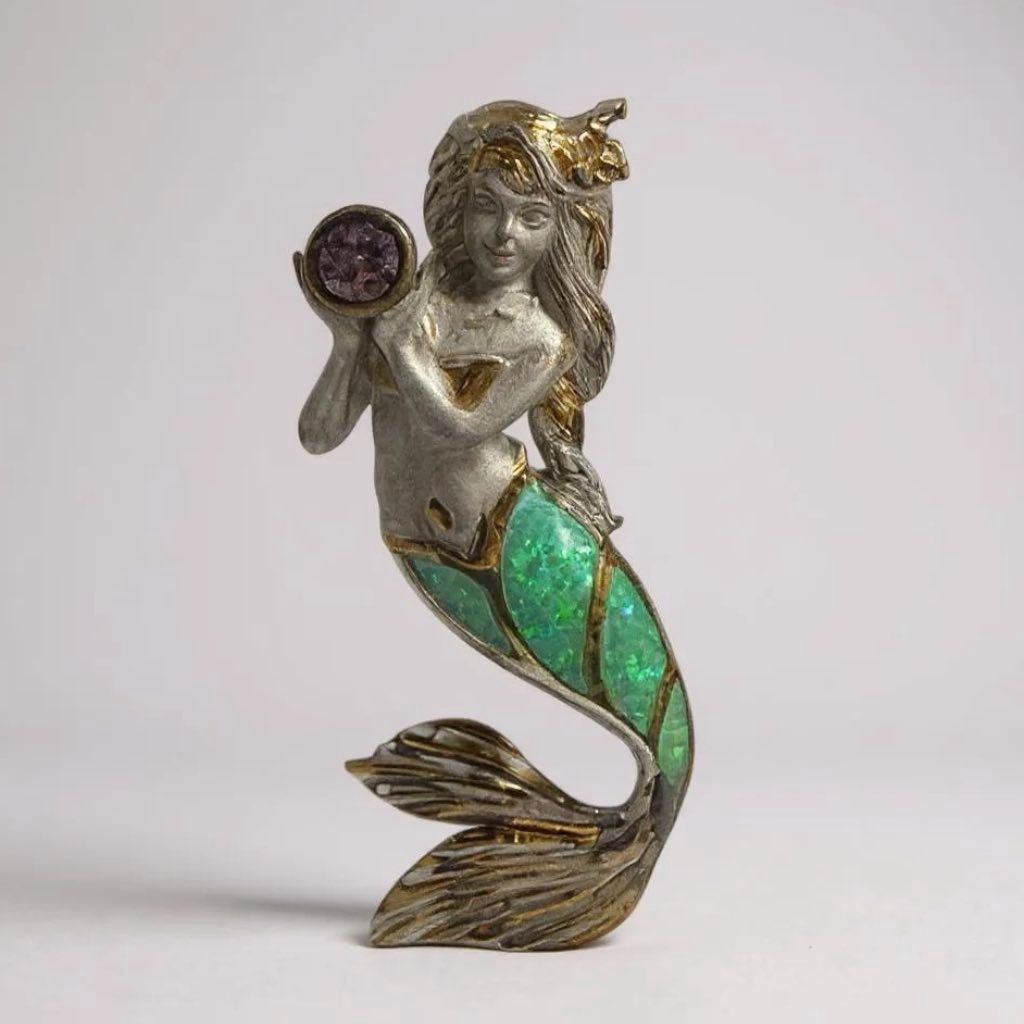 Sterling Silver and 18K Gold Mermaid Pendant with Gemstones