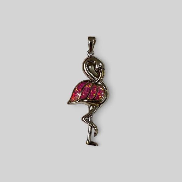 Sterling Silver and 18K Gold Flamingo Pendant with Pink Opal