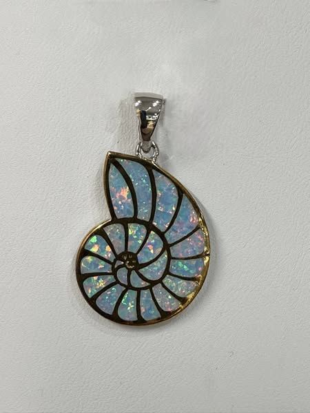 Sterling Silver and 18K Gold Nautilus Pendant with Blue Opal