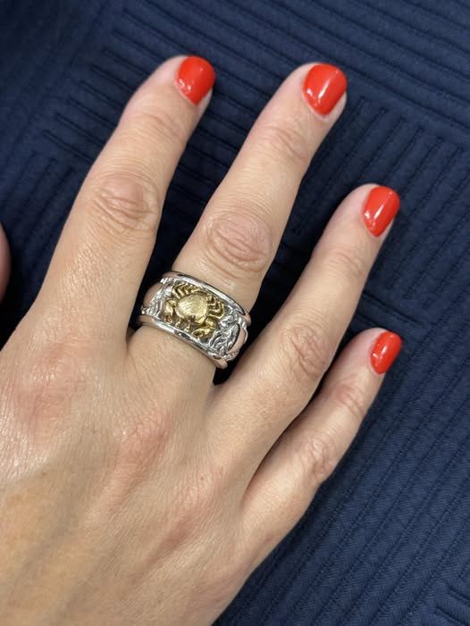 Sterling Silver with 14K Gold  Crab Adjustable Ring