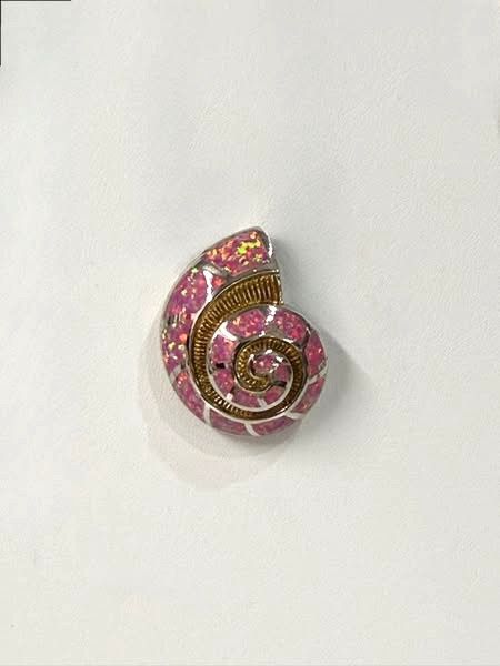 Sterling Silver and 18K Gold Nautilus Shell Pendant with Pink Opal