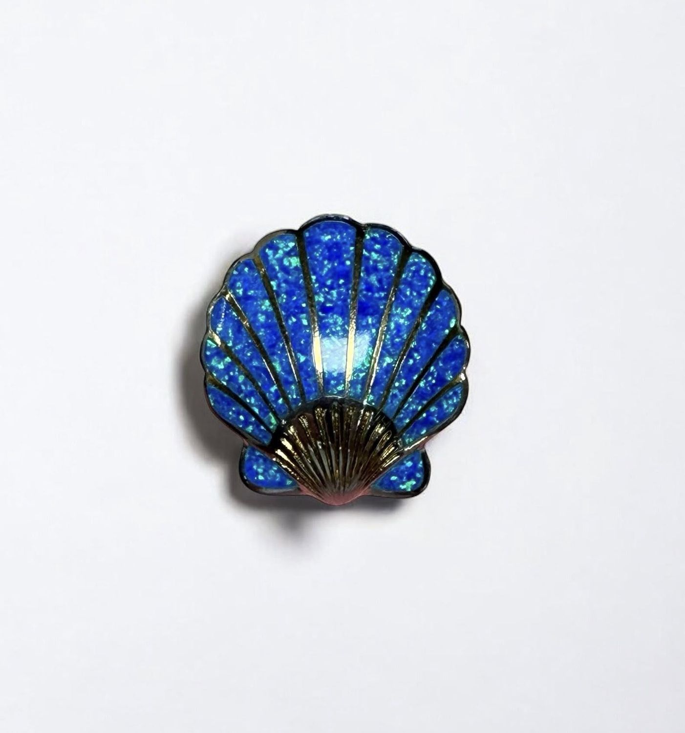 Sterling Silver and 18K Gold Scallop Shell Pendant with Blue Opal
