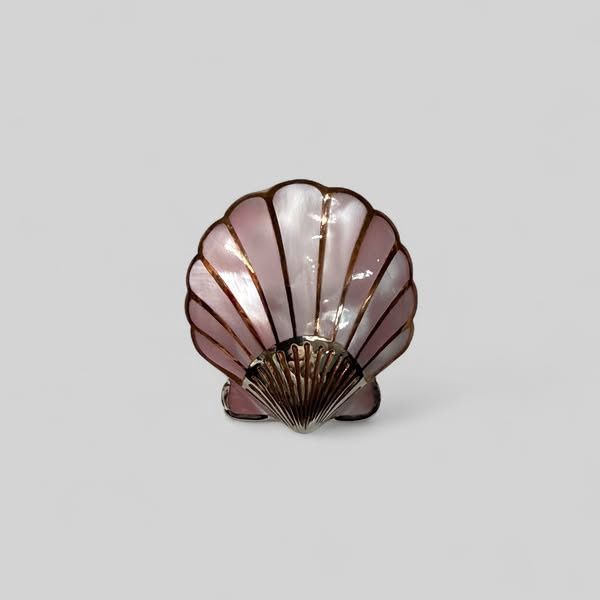 Sterling Silver and 18k Gold Scallop Shell Pendant with Pink Opal