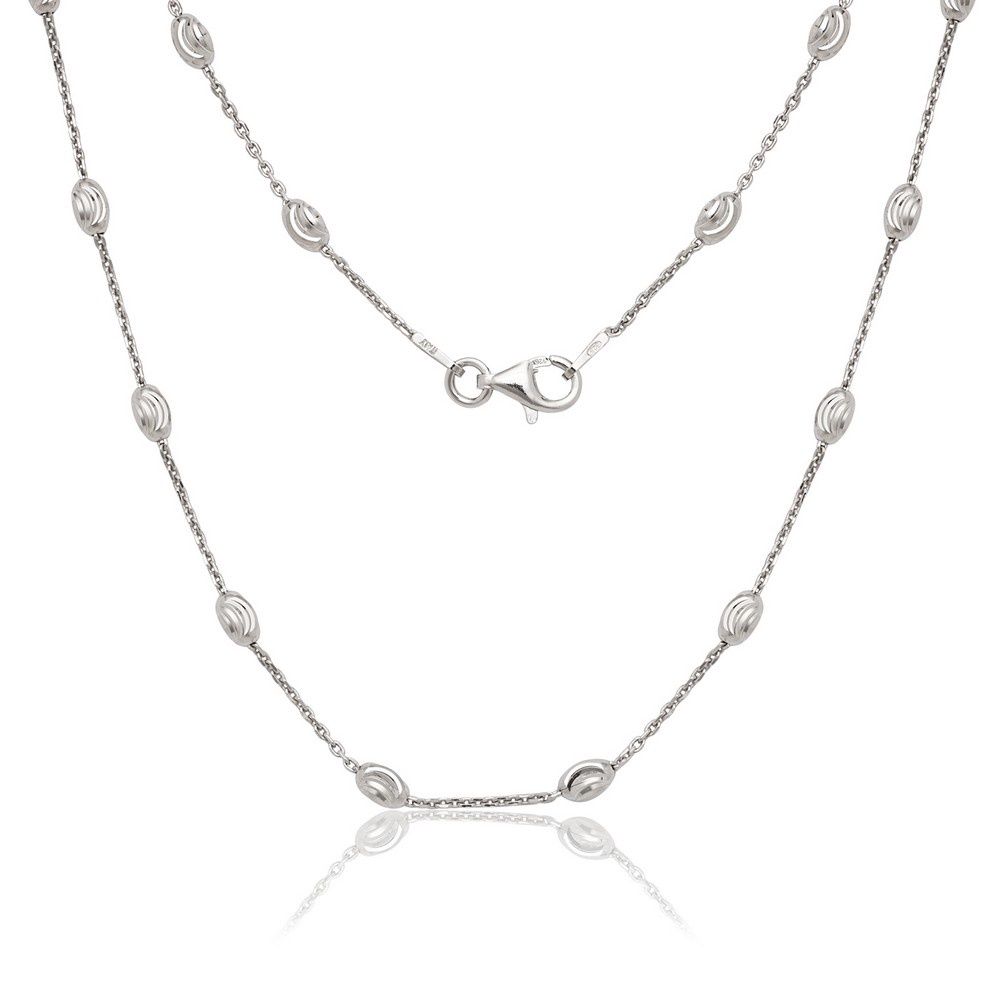 Sterling Silver Diamond Cut Oval Moon Bead Chain