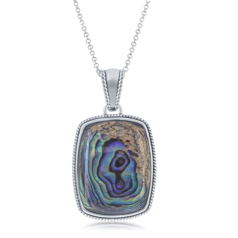 Sterling Silver, Oxidized Rope Design Border Rectangle Pendant Necklace