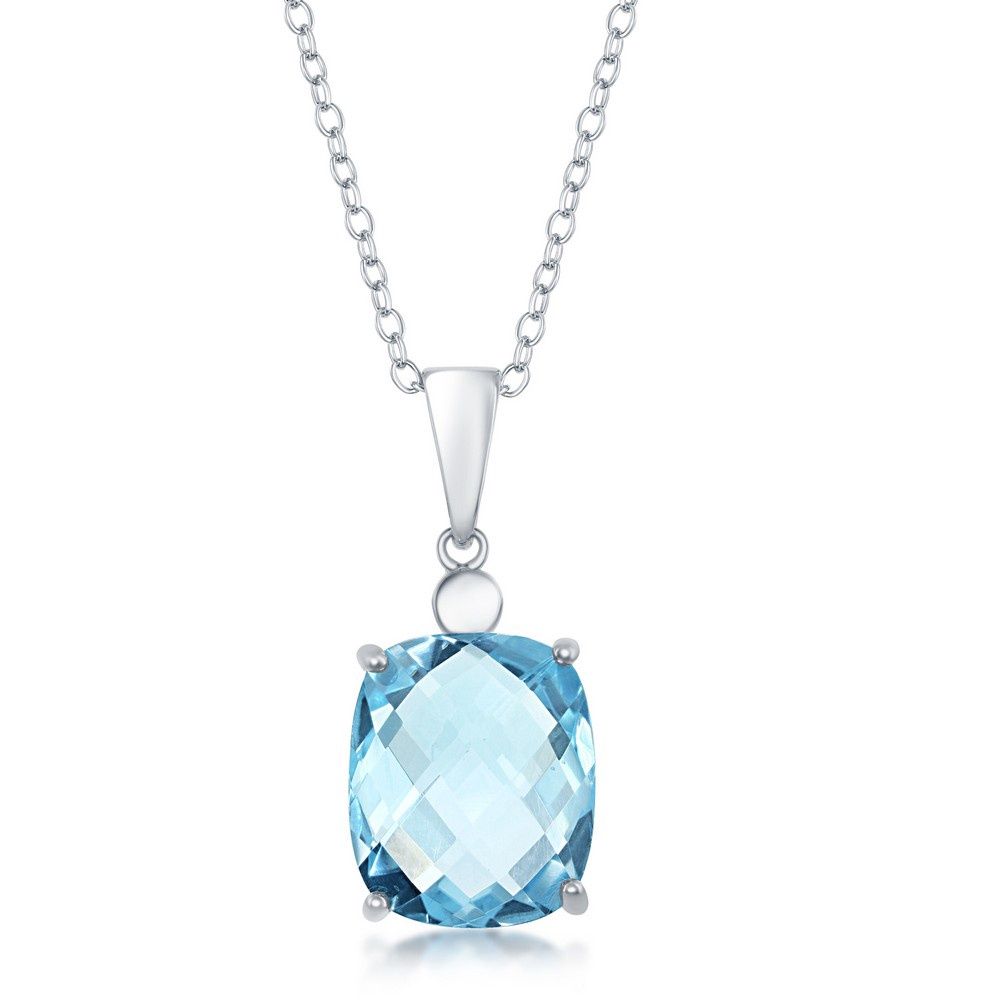 Sterling Silver Checkered Blue Topaz Necklace