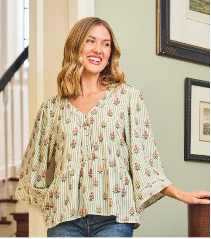 Monroe Top - Cottage Green Stripes