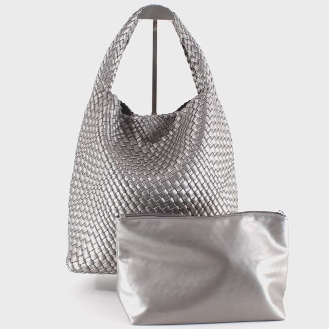 Woven Hobo Bag with Cosmetic Pouch