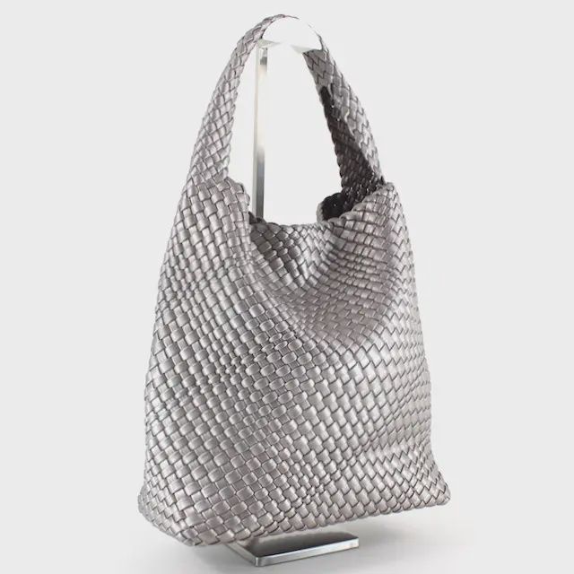 Woven Hobo Bag with Cosmetic Pouch, Colour: 02 PEWTER