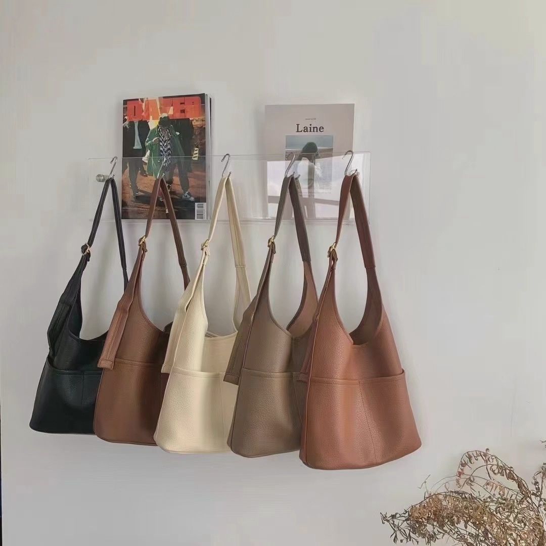 Microfiber Leather Shoulder Bag with Front Pockets