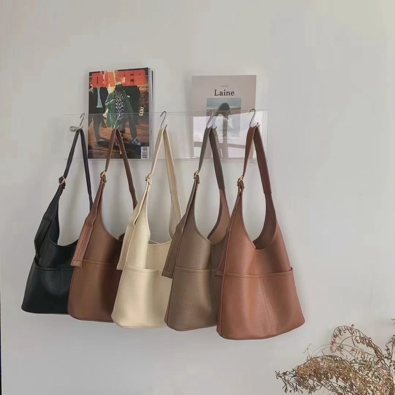 Microfiber Leather Shoulder Bag with Front Pockets