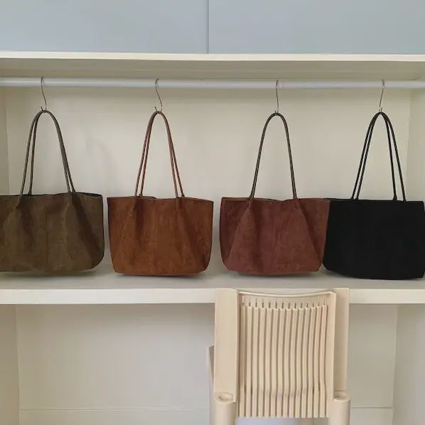 Suede-Like Microfiber Leather Tote with Cosmetic Pouch