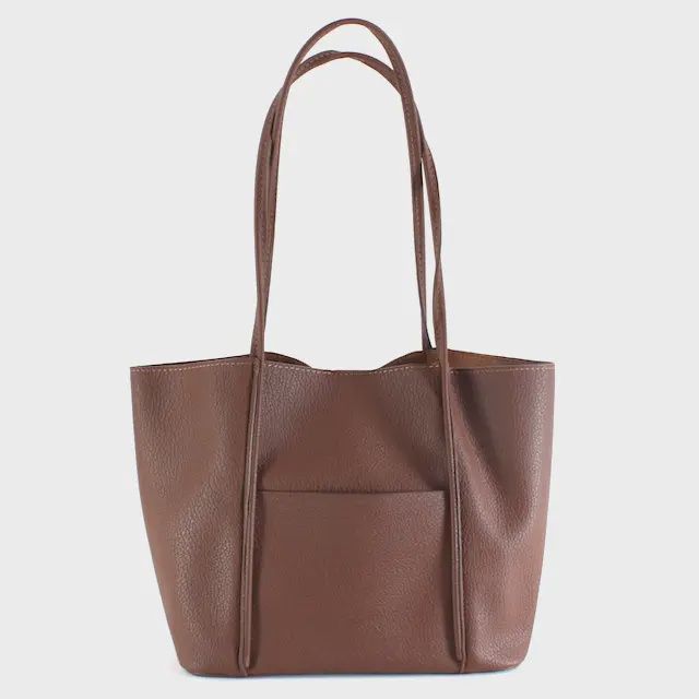 Tote Bag with Side Pouch - Brown