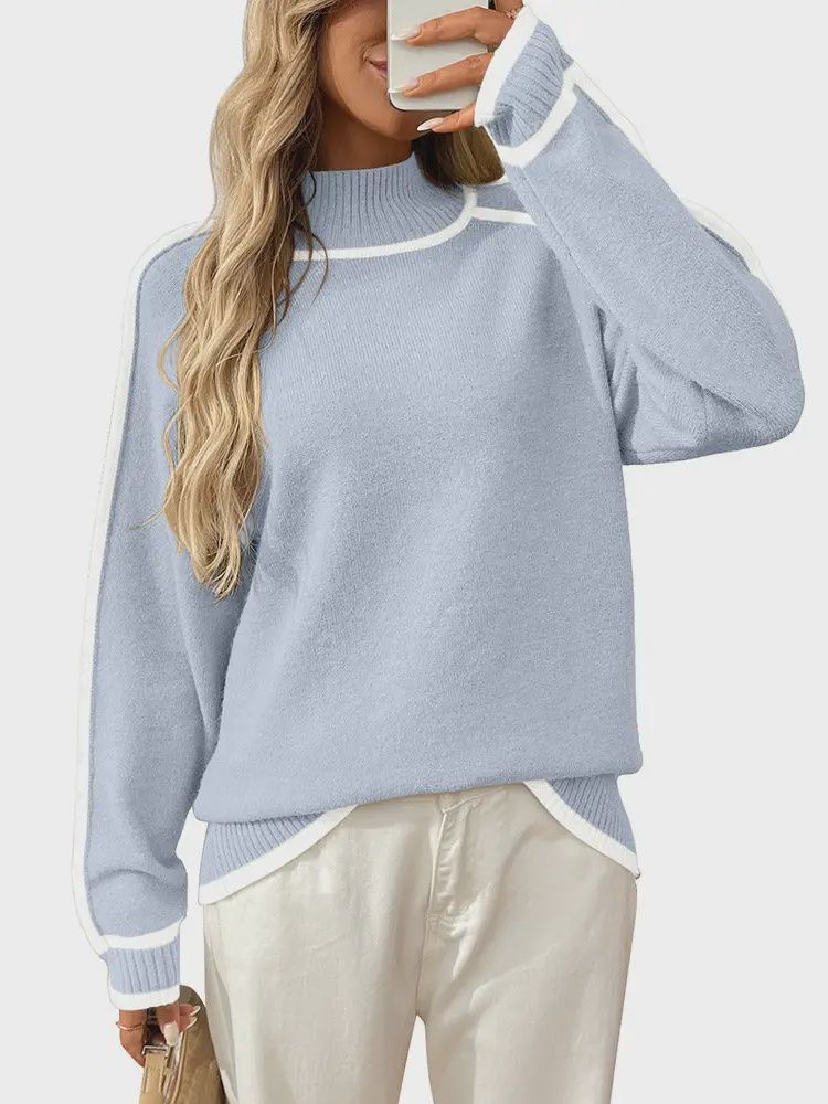 Colorblock Mock Neck Pullover Sweater
