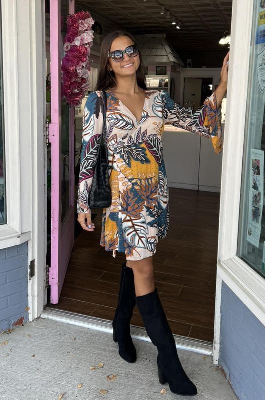 Abstract Print Wrap Dress