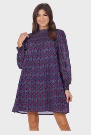 Navy Block Print Bennington Smocked Dress