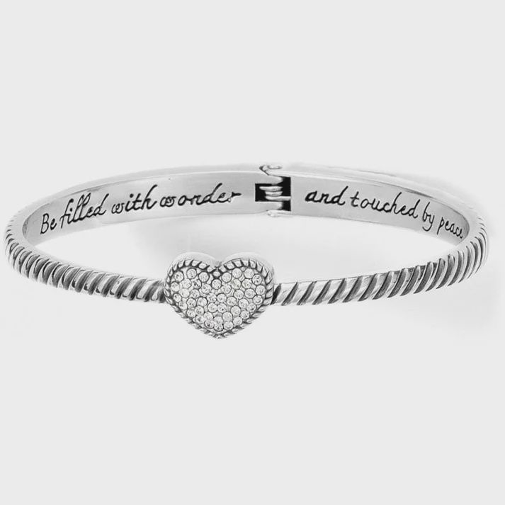 Celestia Heart Hinged Bangle - Silver