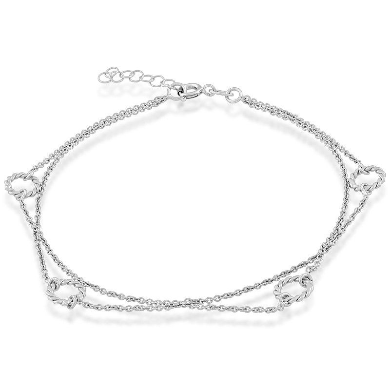 Sterling Silver, Double Strand Open Rings Anklet
