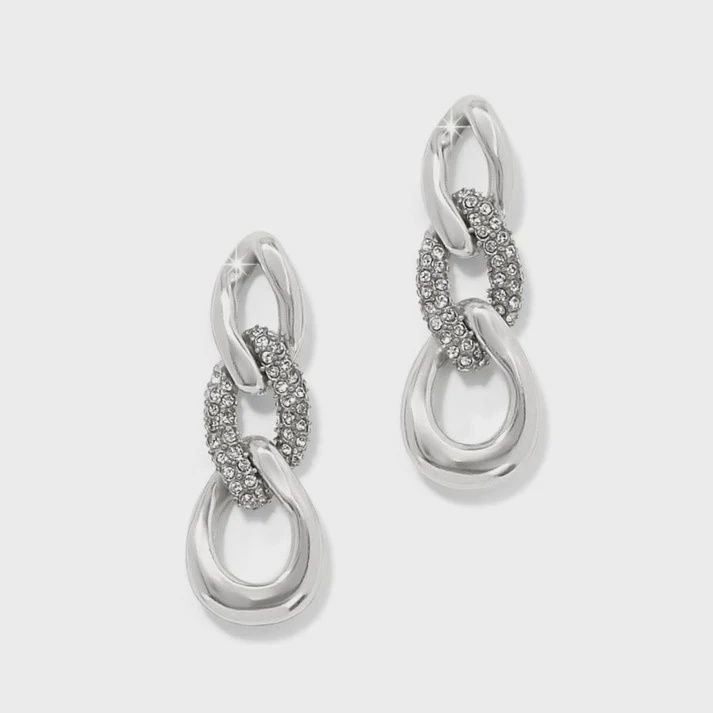 Cleo Pave Link Post Drop Earrings, Attribute: Silver