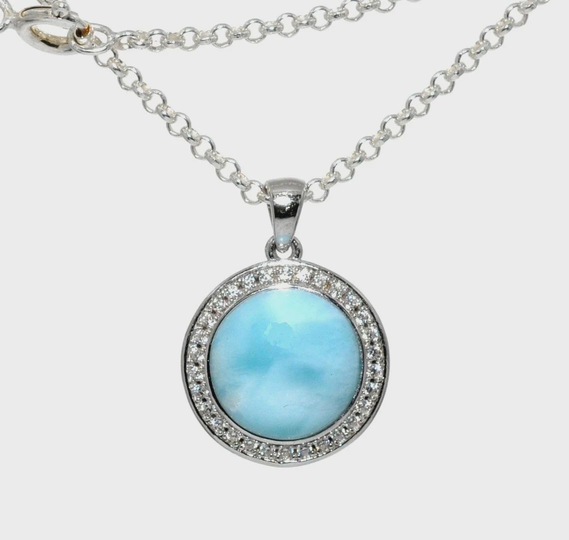 Round Larimar Necklace with White Sapphires