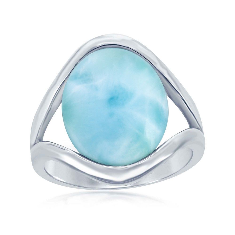 Sterling Silver, Oval Larimar Ring