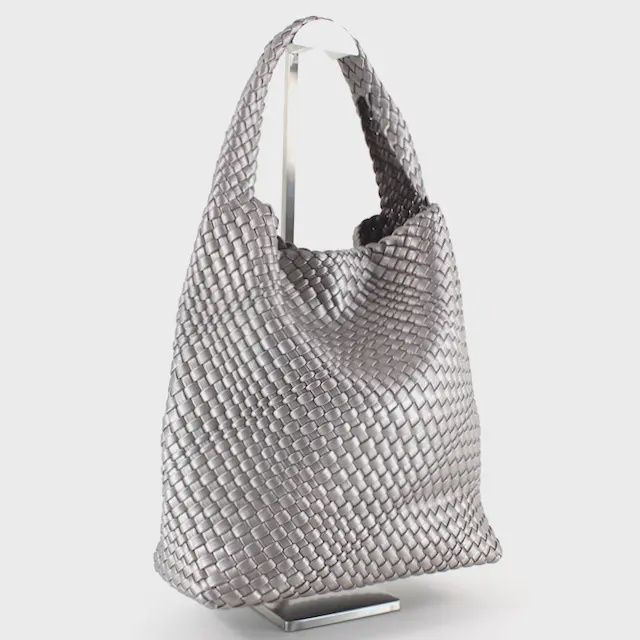 Woven Hobo Bag with Cosmetic Pouch, Colour: 02 PEWTER